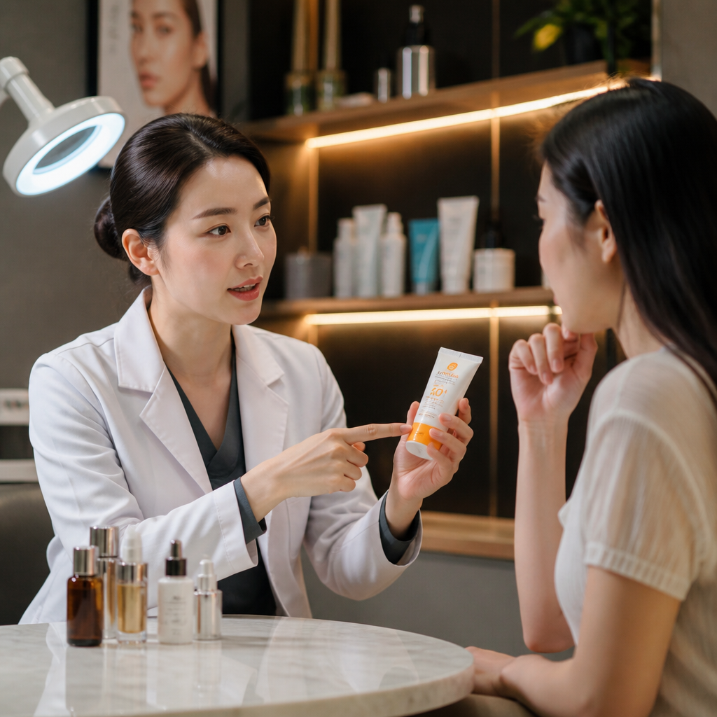 Chuyên gia thẩm mỹ tại Thu Lâm đang tư vấn chăm sóc da cho khách hàng