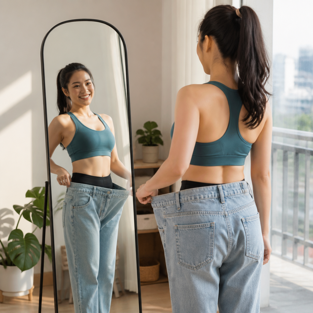 Một người phụ nữ rạng rỡ, tự tin với vóc dáng thon gọn sau khi giảm béo thành công