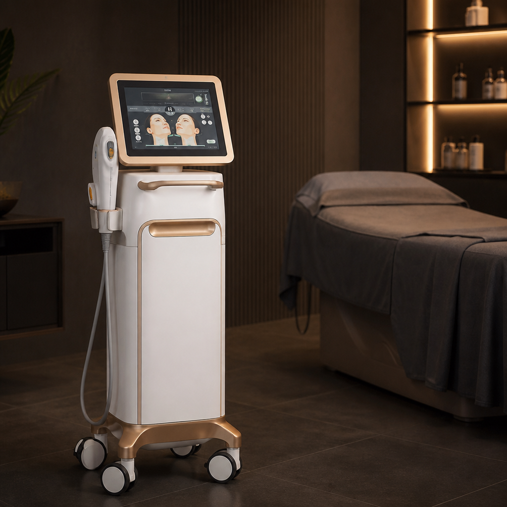 Thiết bị HIFU hiện đại đang được sử dụng để nâng cơ mặt.
