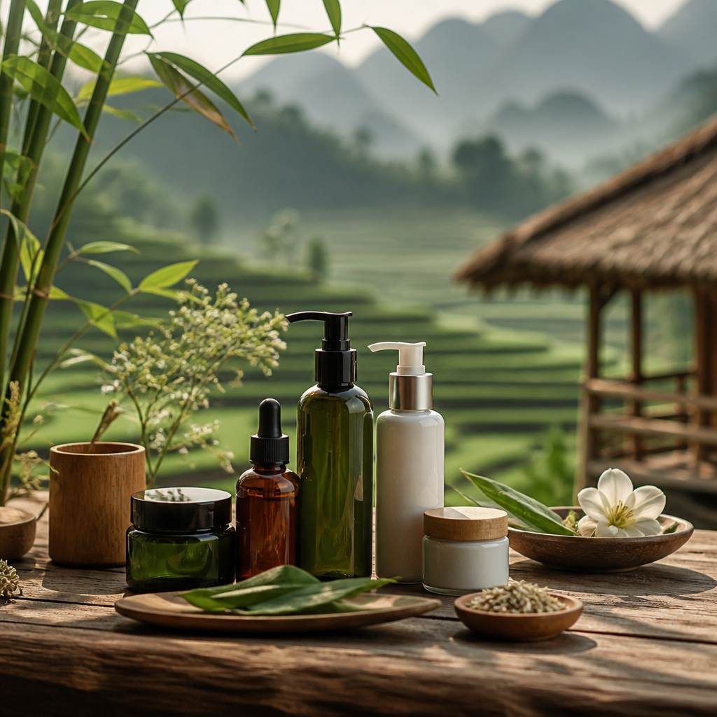 Các sản phẩm chăm sóc da hữu cơ và thiên nhiên bày bán tại một shop thẩm mỹ
