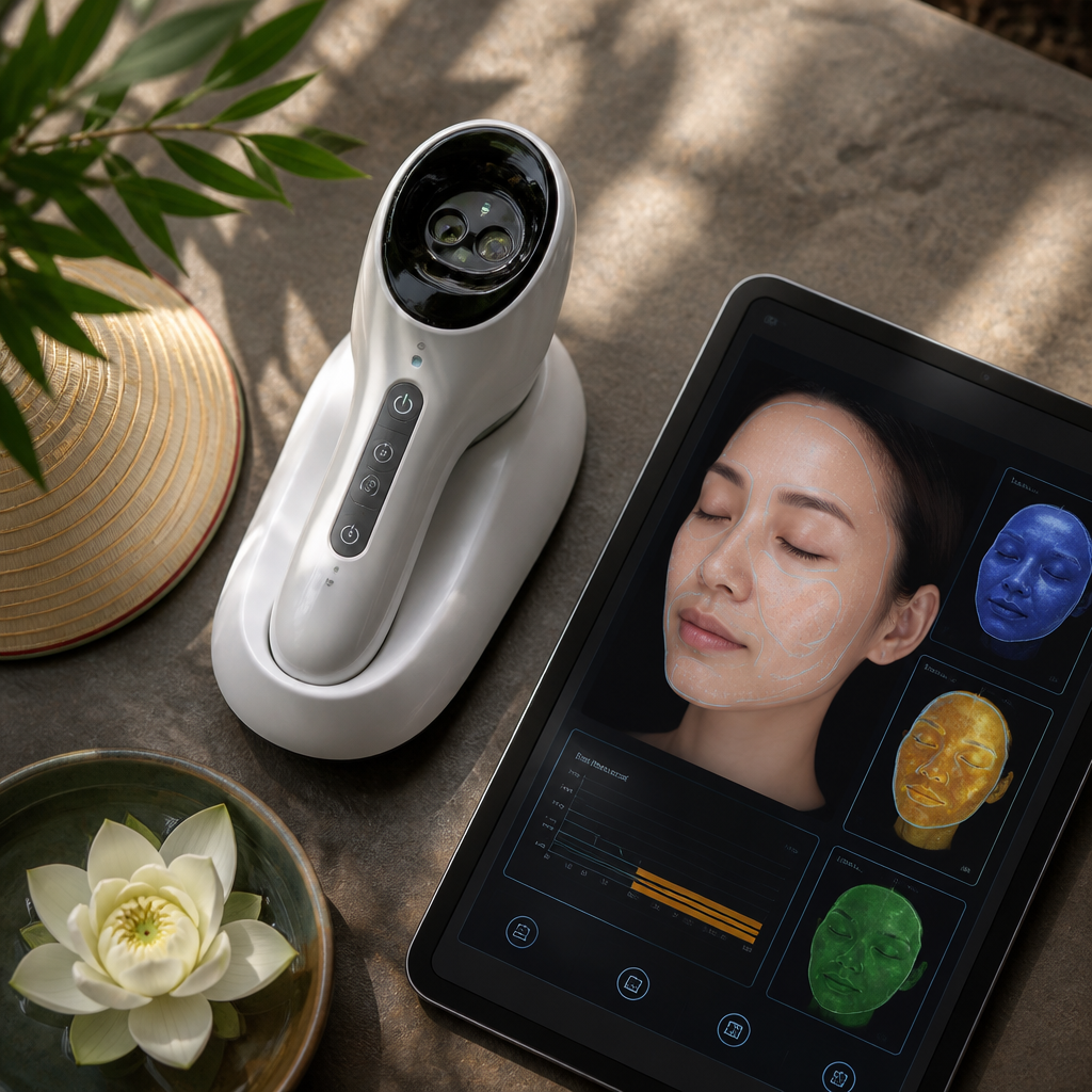 Một hệ thống máy tính ứng dụng AI phân tích tình trạng da mặt của khách hàng