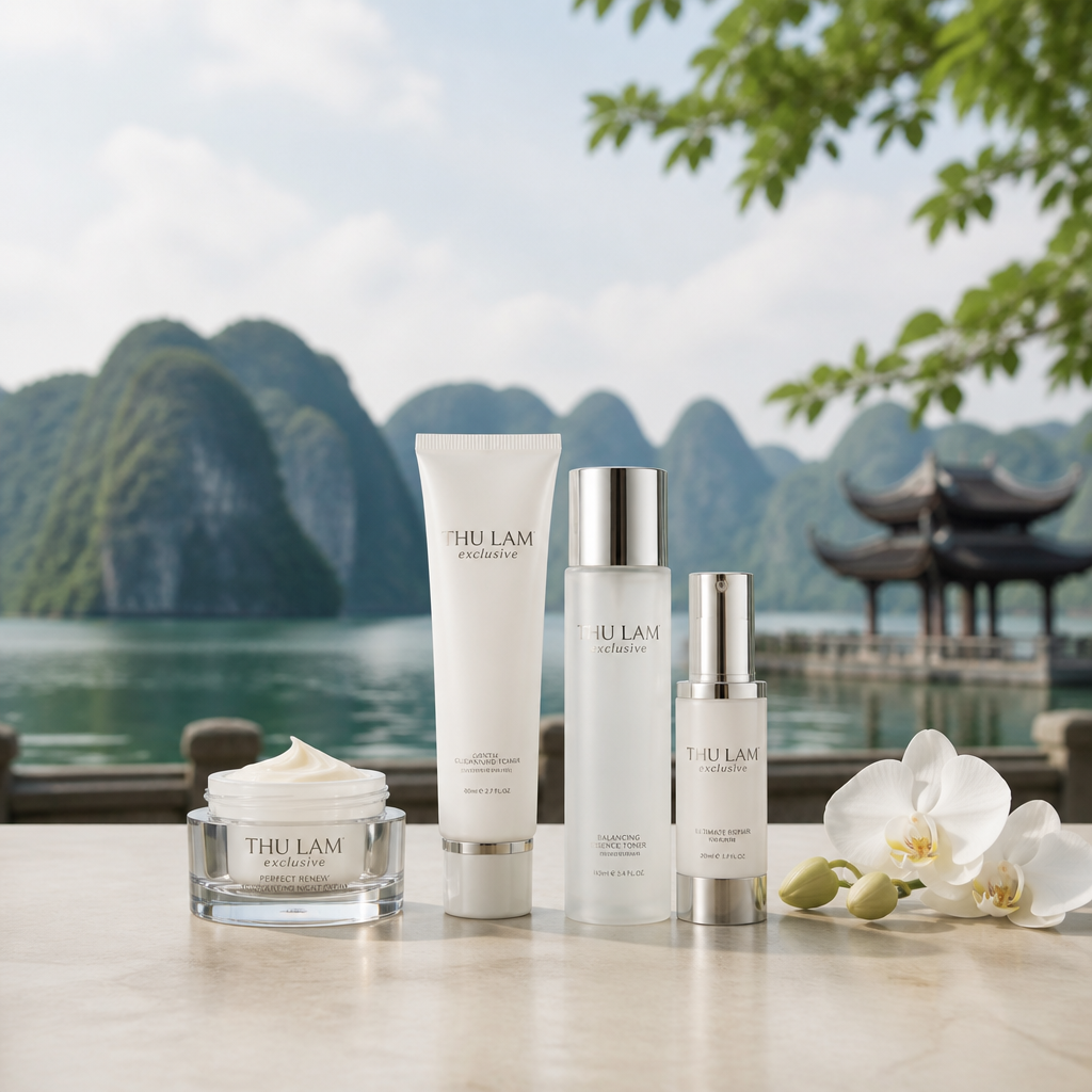 Bộ sưu tập các sản phẩm chăm sóc da độc quyền của Thẩm Mỹ Thu Lâm được trưng bày tinh tế