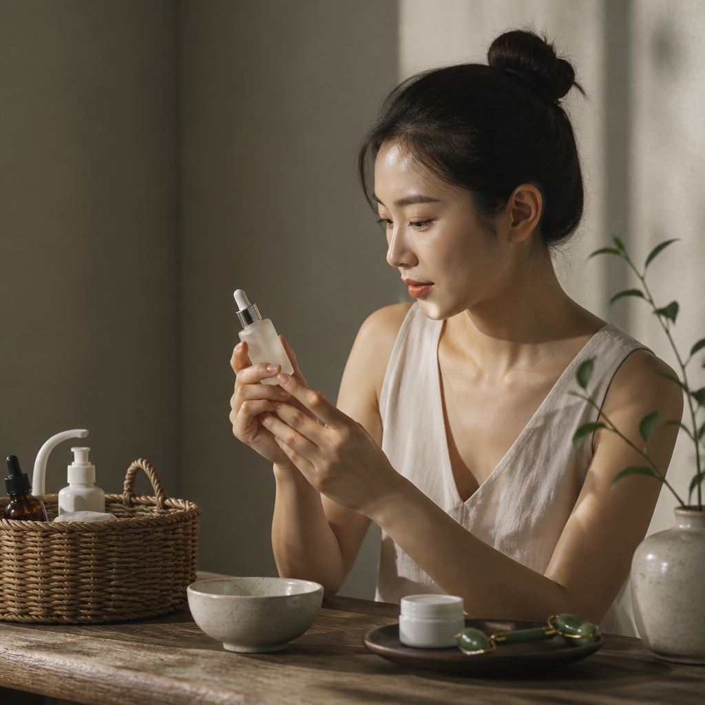Người phụ nữ đang xem xét các chương trình khuyến mãi làm đẹp trên máy tính bảng, cân nhắc ngân sách và nhu cầu cá nhân.