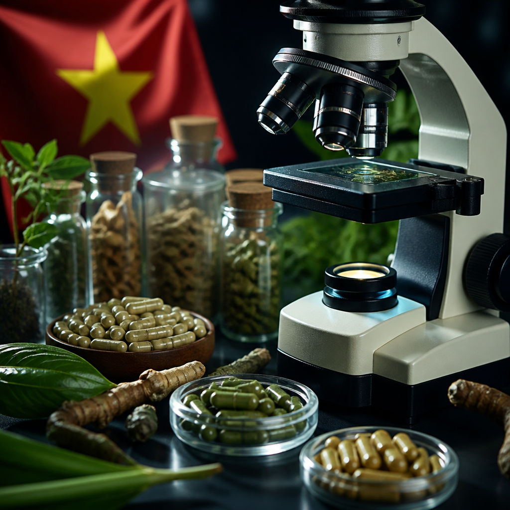 Người đang nghiên cứu thành phần thuốc dưới kính hiển vi