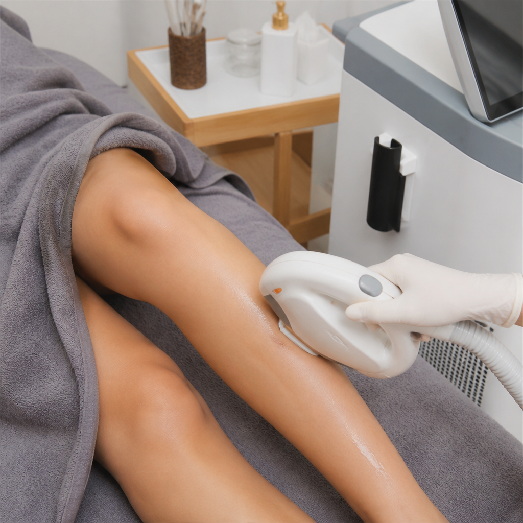 Khách hàng đang được chuyên viên thực hiện triệt lông bằng công nghệ laser