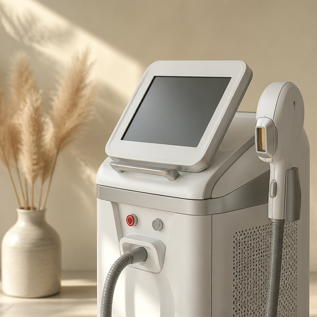 Máy triệt lông laser hiện đại đang hoạt động trên da