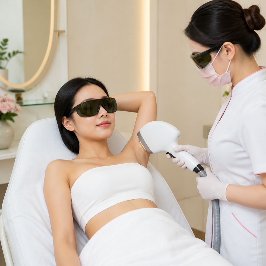Khách hàng đang trải nghiệm dịch vụ triệt lông vĩnh viễn 2026 tại spa