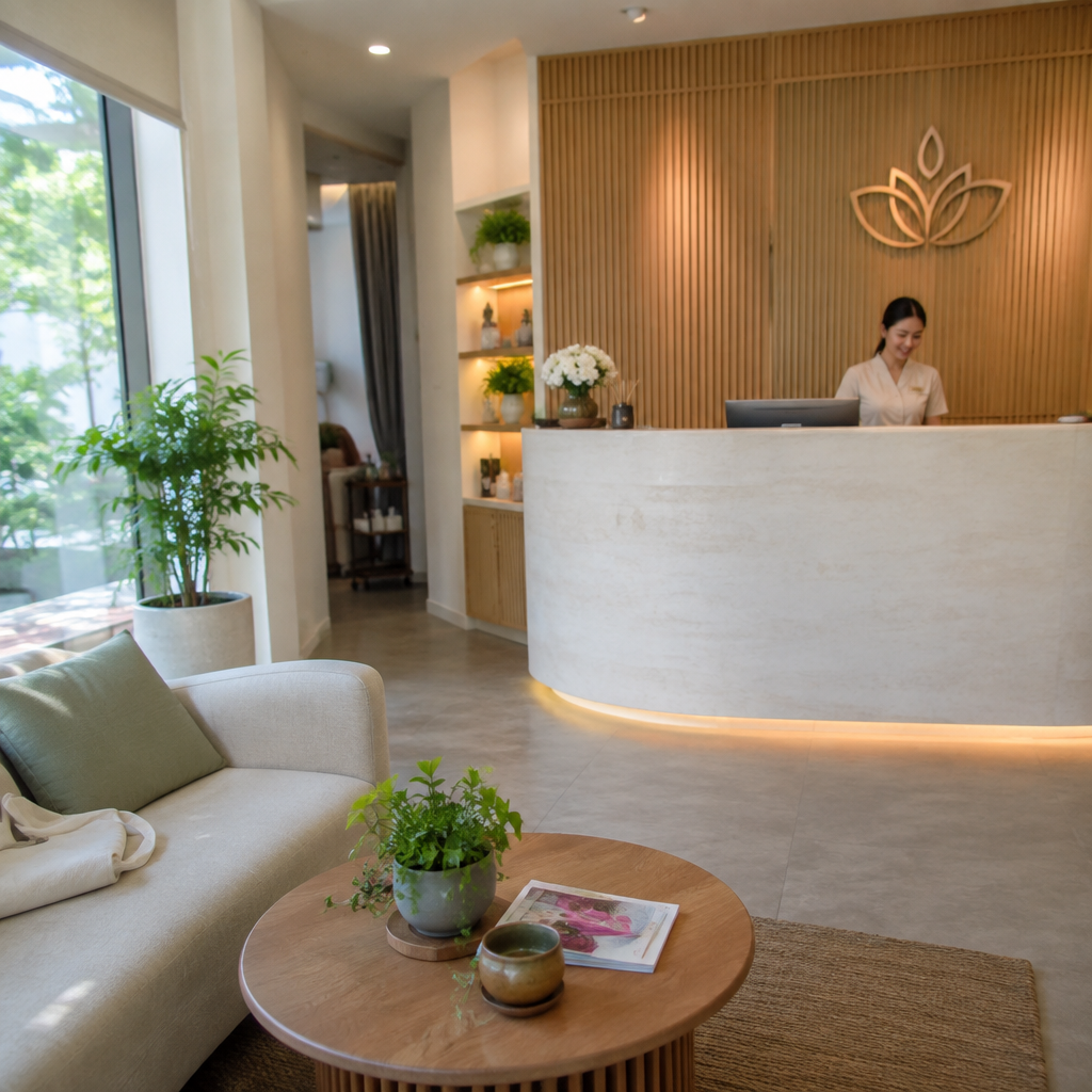 Khu vực tiếp đón khách hàng hiện đại tại spa