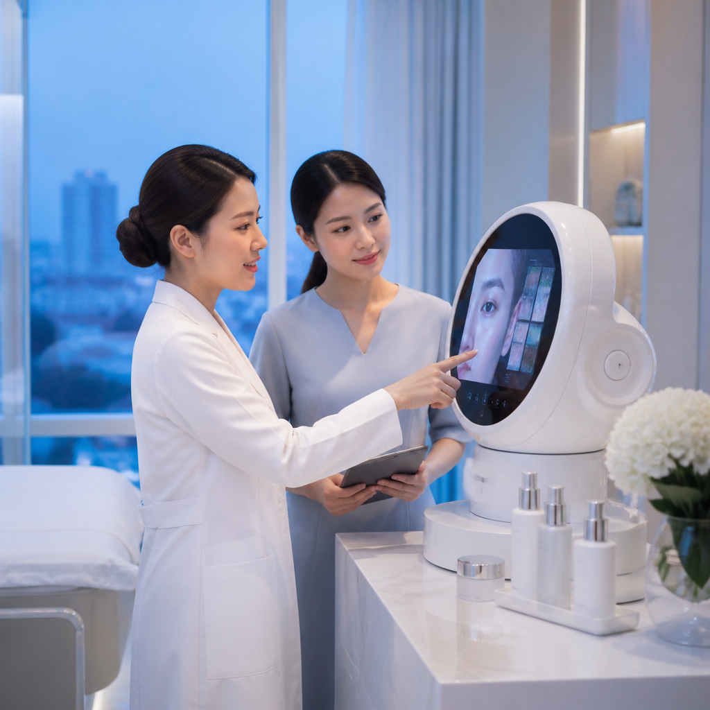 Đội ngũ chuyên gia thẩm mỹ đang tư vấn cho khách hàng trong một phòng khám hiện đại.
