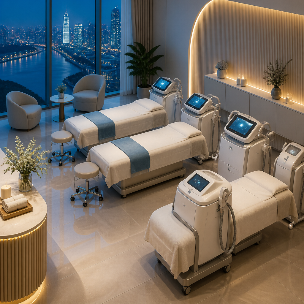 Không gian spa sang trọng với thiết bị giảm béo hiện đại
