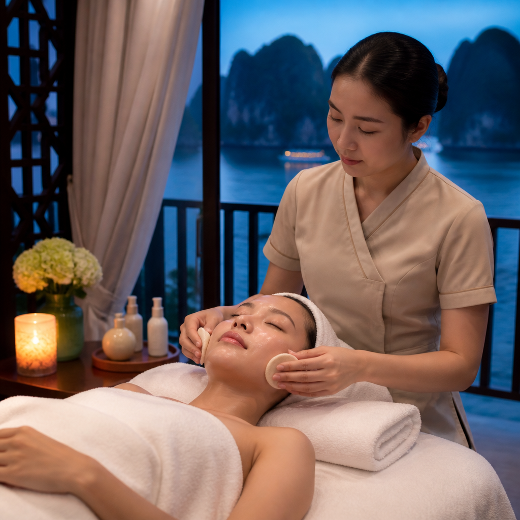 Khách hàng đang trải nghiệm liệu trình chăm sóc da mặt tại spa chăm sóc da mặt uy tín TP.HCM
